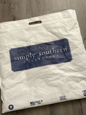 Simply Southern Collections White Reusable Tote with Navy Logo Panel